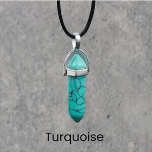 Turquoise Crystal Silver Pendant Necklace Boho Fairycore Spiritual